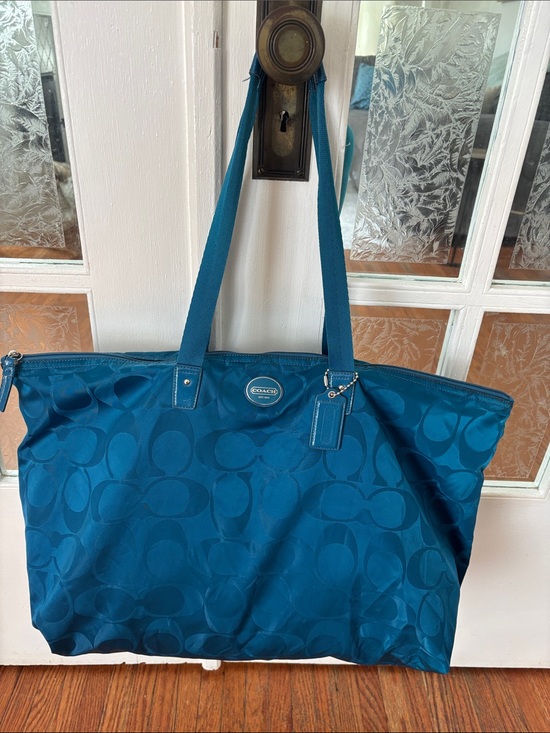 Coach Handbags - Coach Teal Signature Jacquard Tote